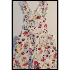 Girls Overall Shorts Floral Pattern Print 5 Pockets Buckles VTG Toddler Girls 4T